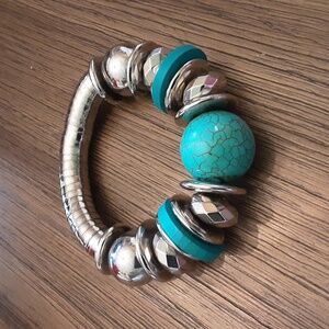 Bracelet bead and faux turquoise silver tone